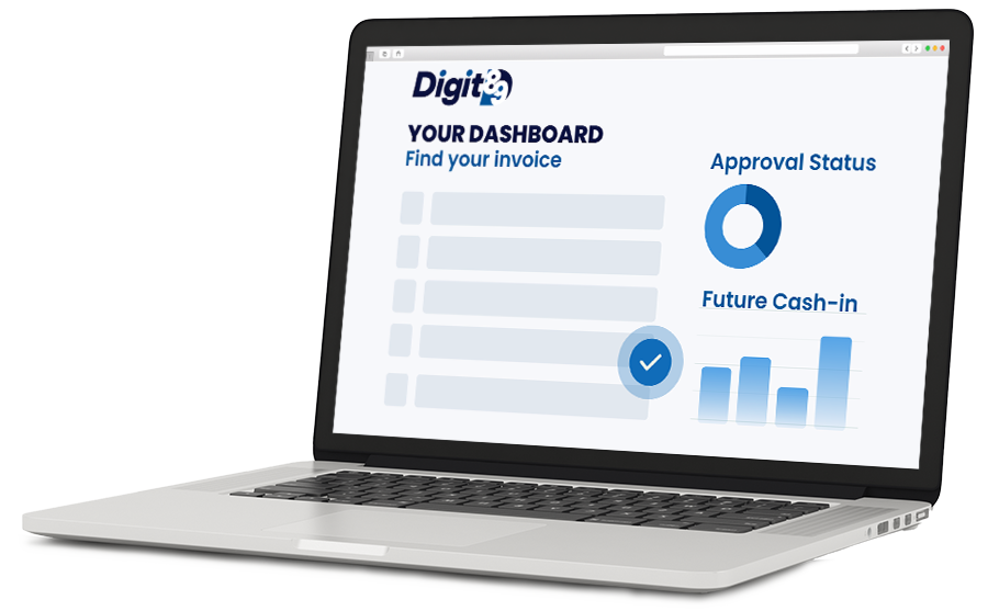 Le paiement anticipé de vos factures - Digit89 - ordinateur écran dashboard fournisseurs - suivez le statut du traitement de vos factures par vos clients