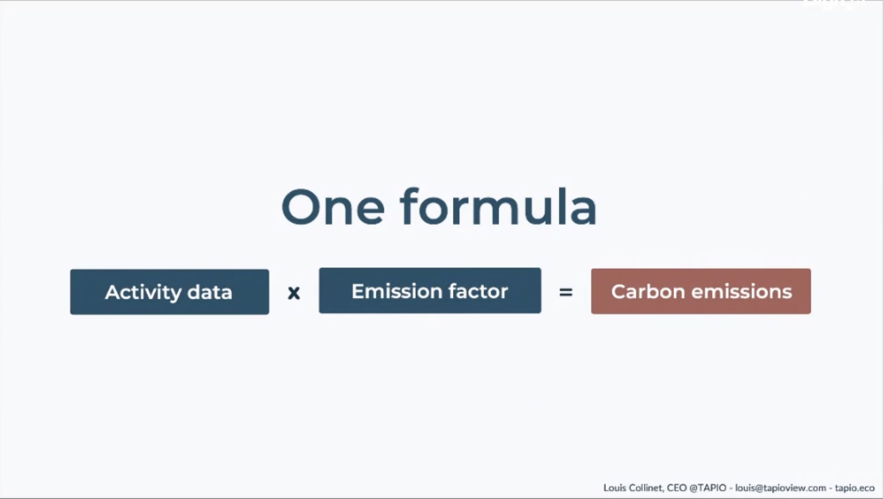 diagram saying " One formula I Activity data x Emission factor = carbon emissions"